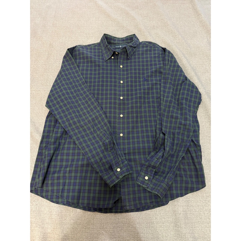 Ralph Lauren Mens XXL Plaid Button Down Shirt Navy Green Long Sleeve Pony Logo